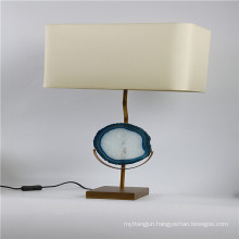 Bule agate decor table lamp with metal pedestal